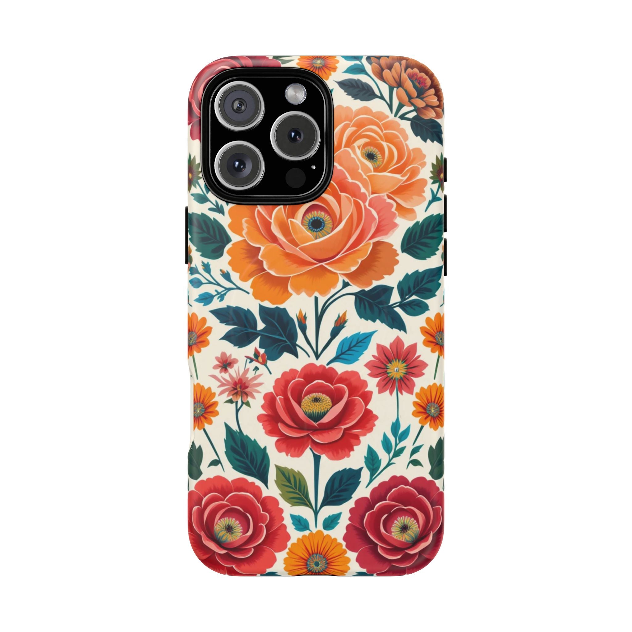 Floral Rose Tough Magnetic Phone Case — Vintage Orange & Red Garden Design
