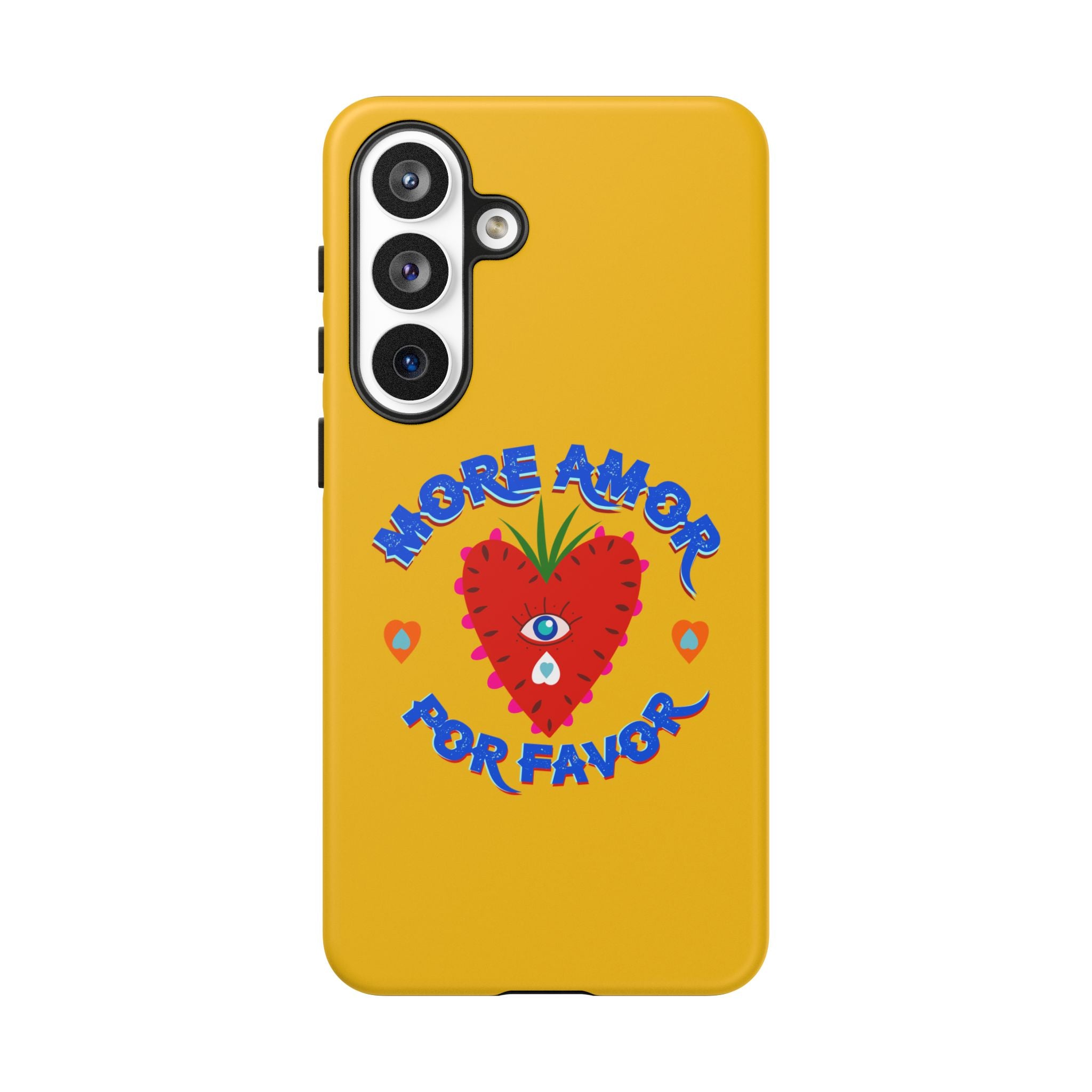 Phone Case — "More Amor Por Favor" Heart Design, Bright Yellow Protective Cover