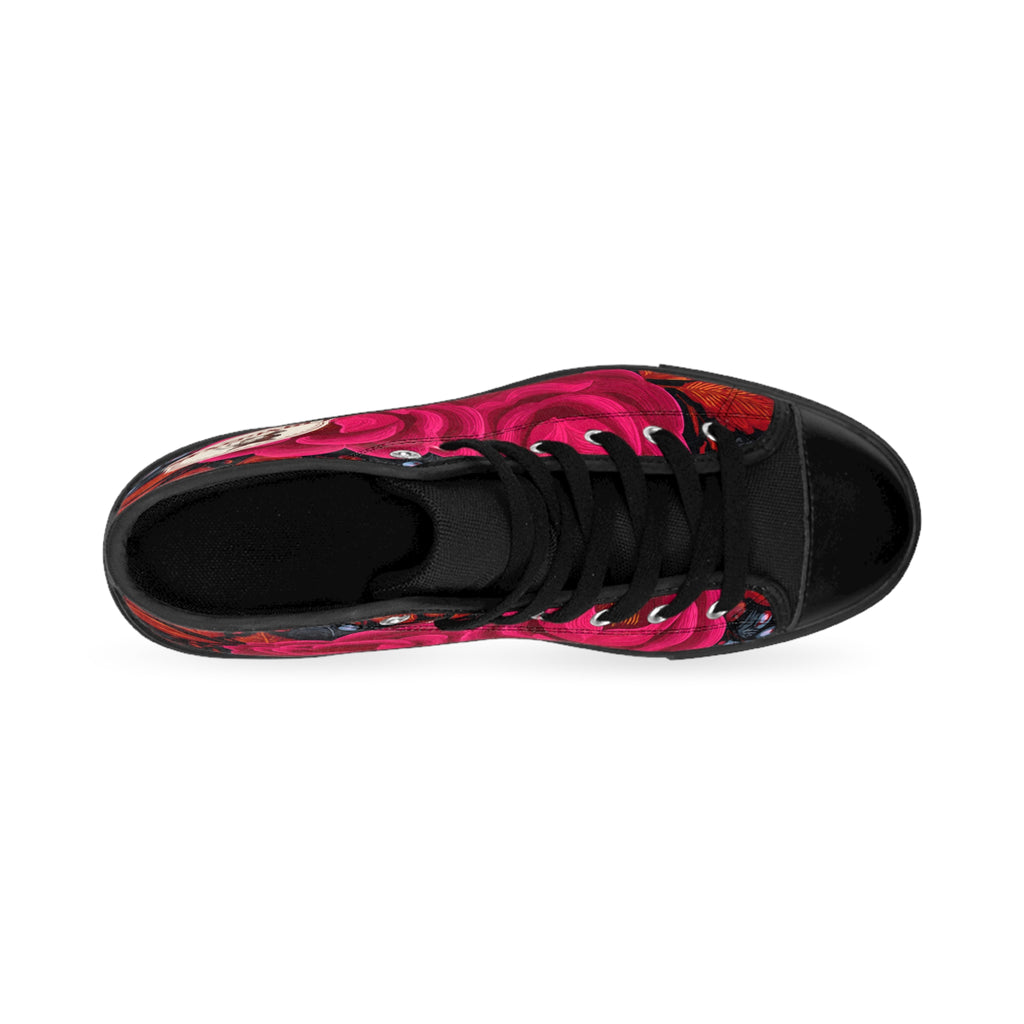 Women's High-Top Sneakers — Bold Pink Rose Floral Design
