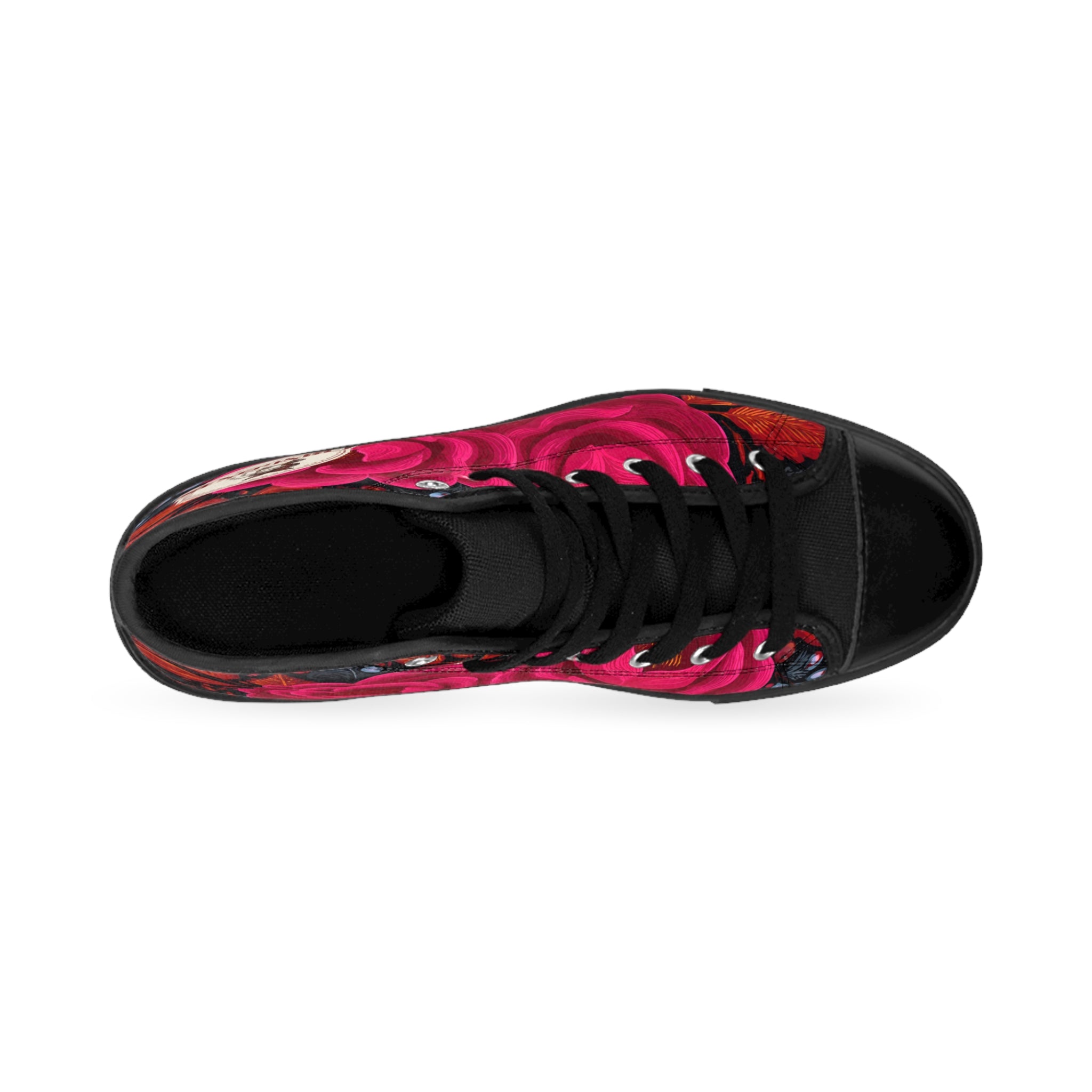 Women's High-Top Sneakers — Bold Pink Rose Floral Design
