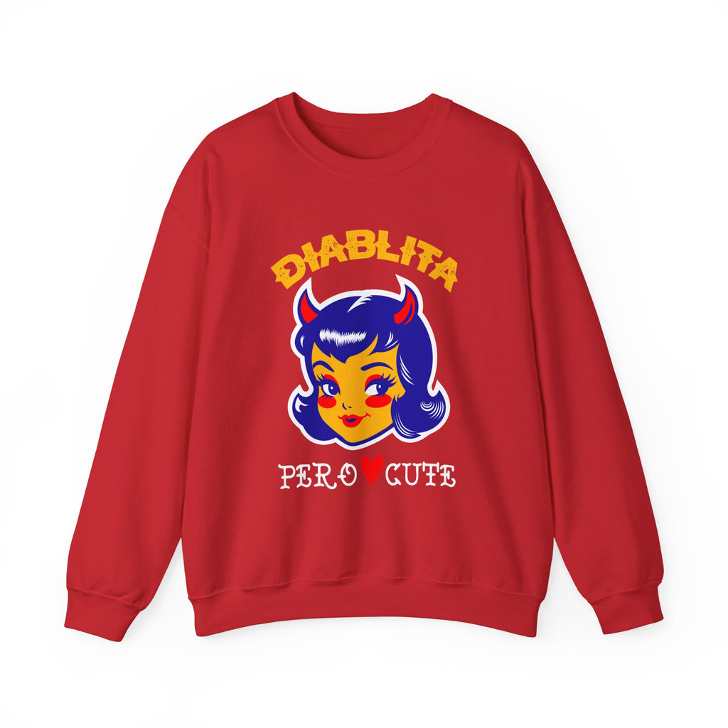 Crewneck Sweatshirt — “Diablita Pero Cute” Retro Devil Girl Graphic