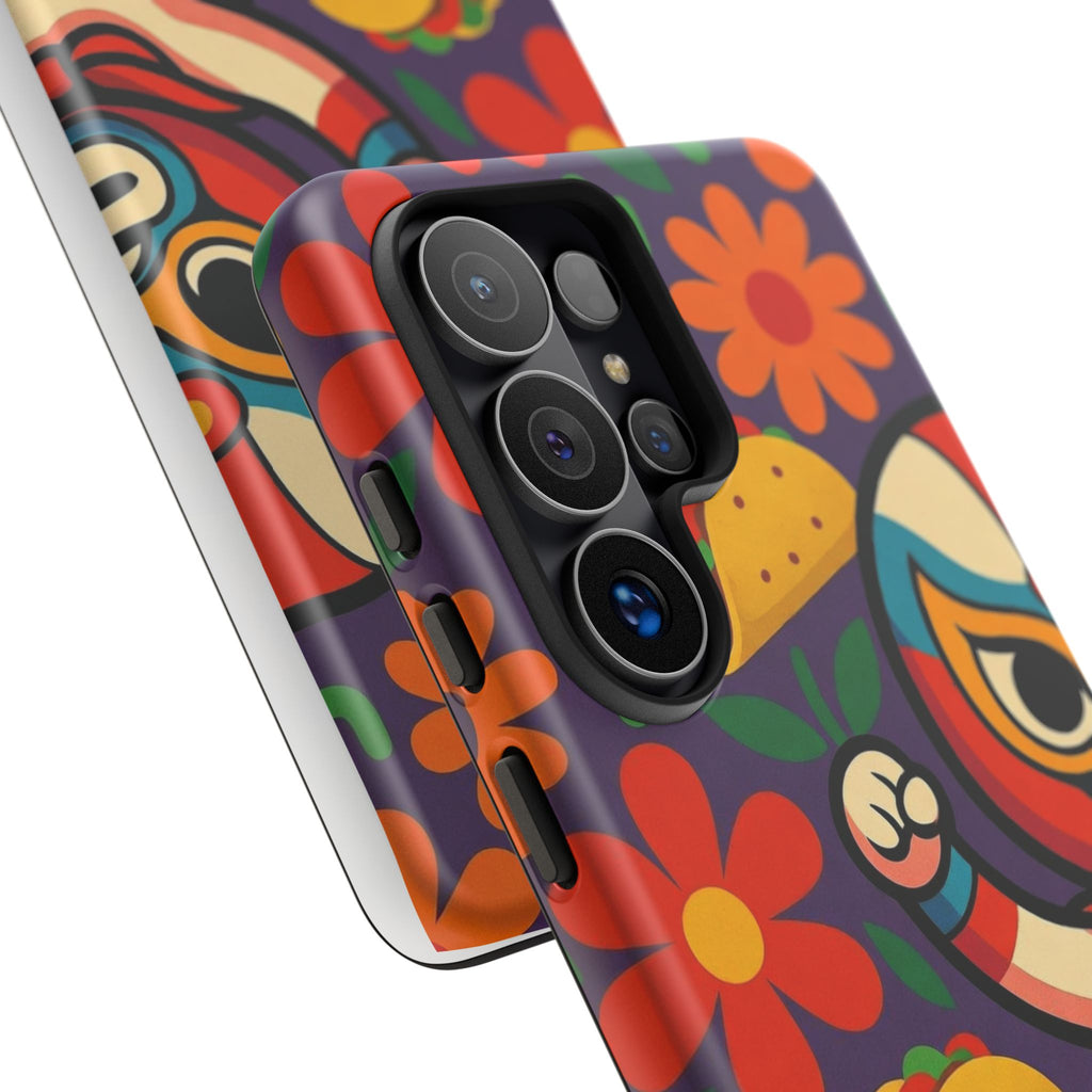 Luchador Taco Phone Case — Colorful Mexican Wrestling Floral Design
