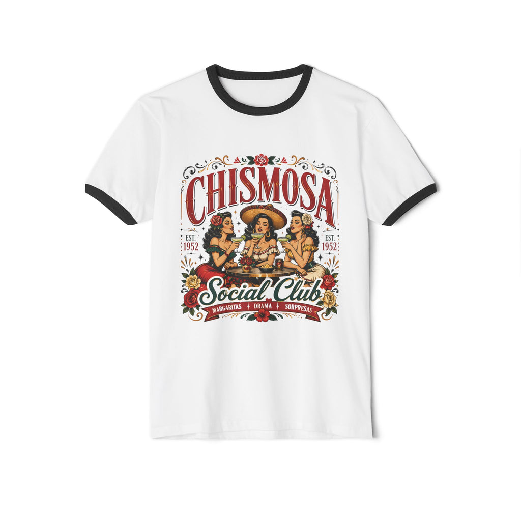 Chismosa Social Club Ringer Tee — Vintage Latina Gossip Graphic T-Shirt