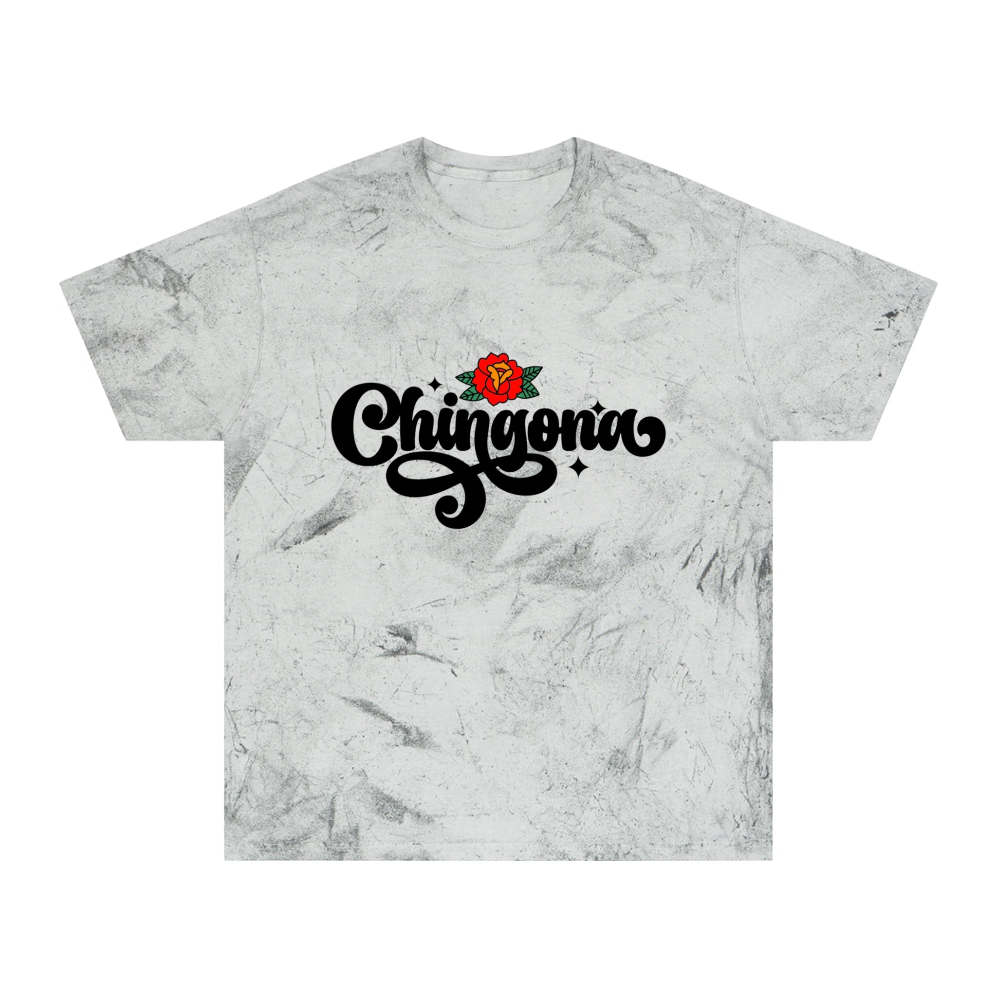 Chingona Script Tee — Floral Rose Graphic Tie-Dye T-Shirt