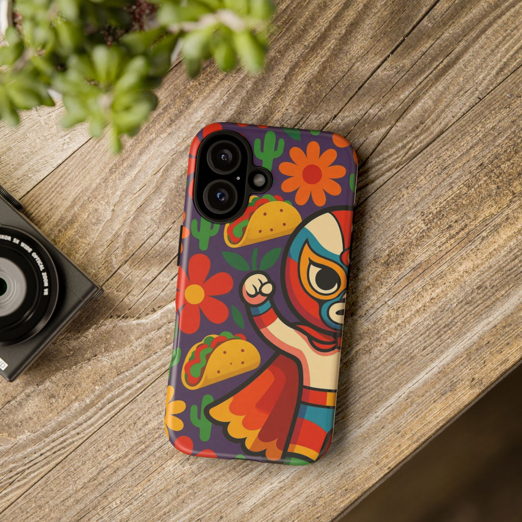 Luchador Taco Phone Case — Colorful Mexican Wrestling Floral Design
