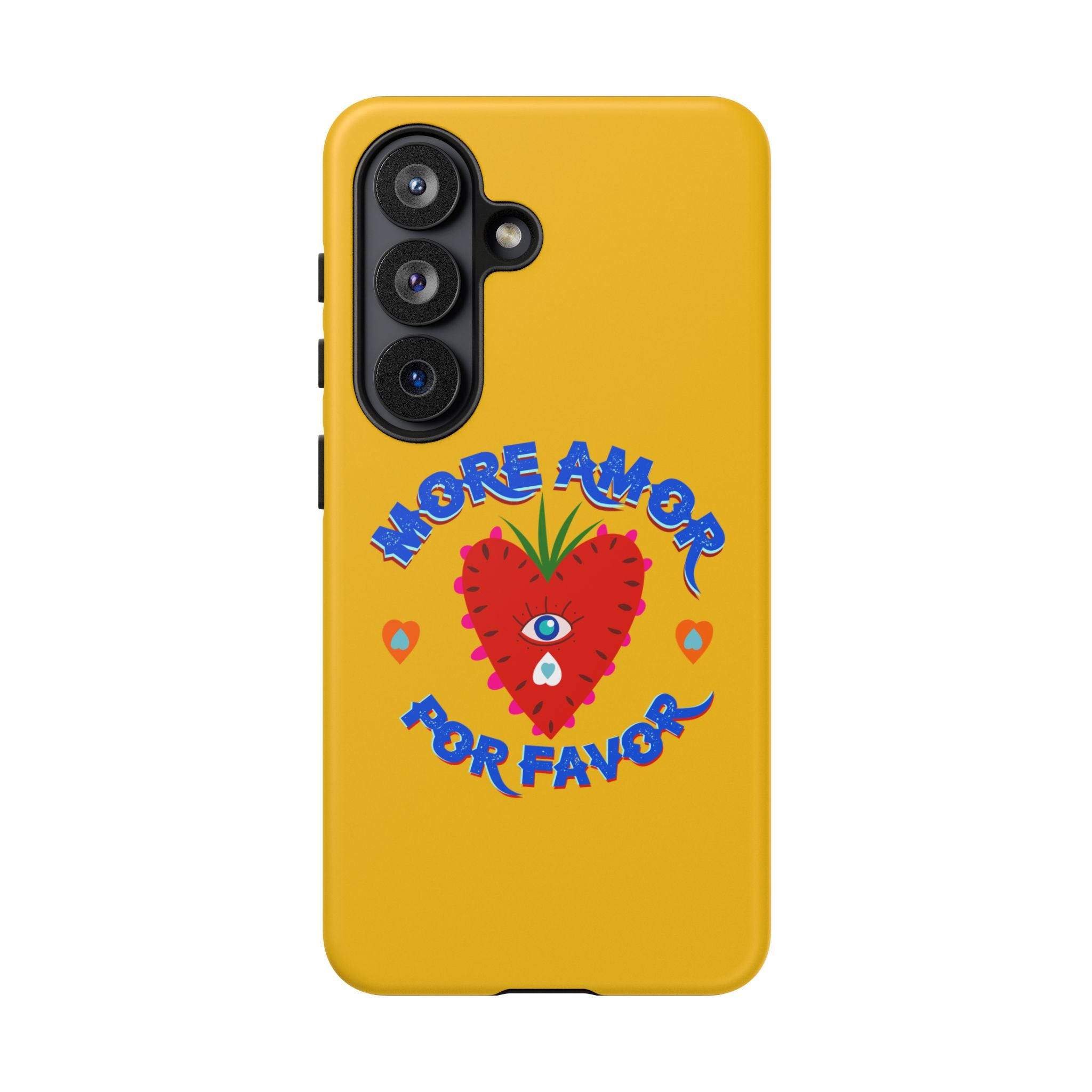 Phone Case — "More Amor Por Favor" Heart Design, Bright Yellow Protective Cover