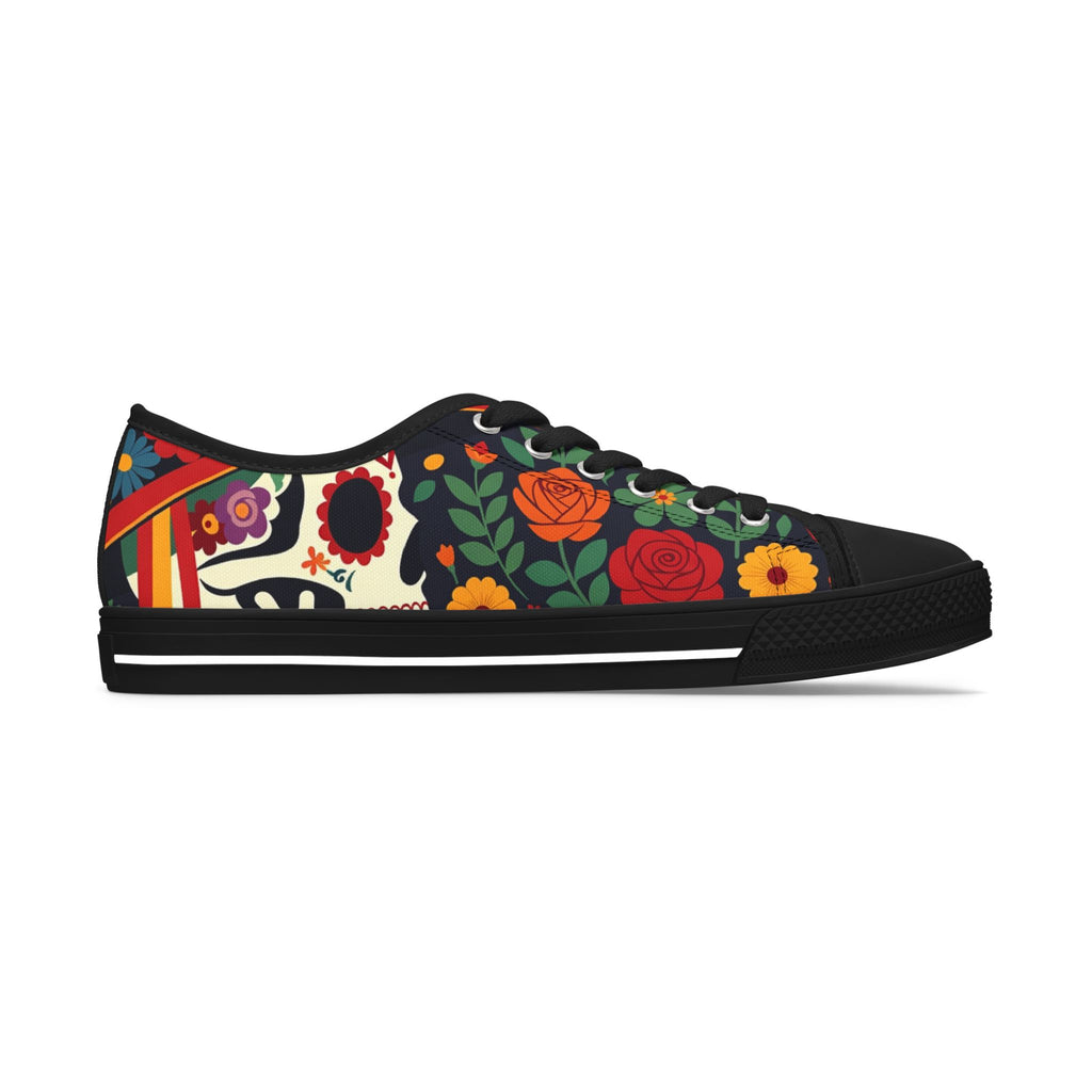 Women's Low Top Sneakers — Colorful Day of the Dead Floral Skull Design