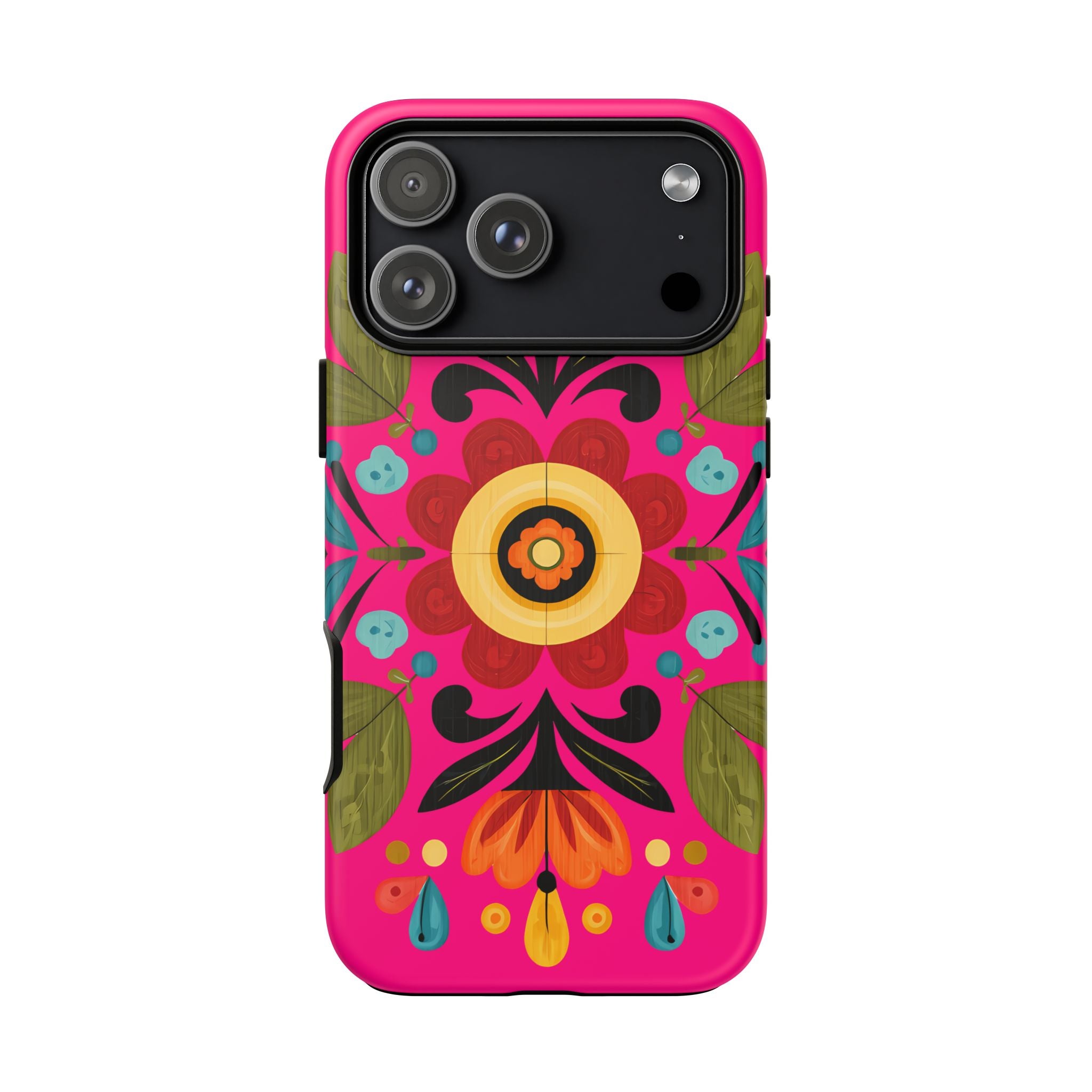 Floral Folk Art Tough Case — Bright Pink Protective Phone Case
