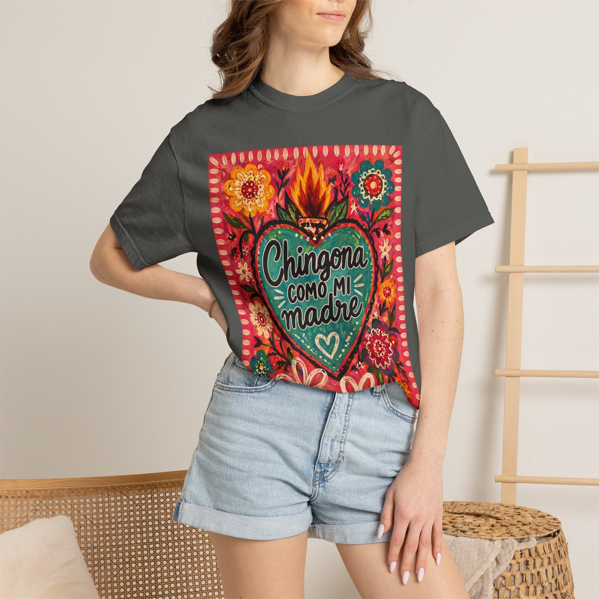 T-Shirt — "Chingona Como Mi Madre" Floral Heart Mother's Day Tee