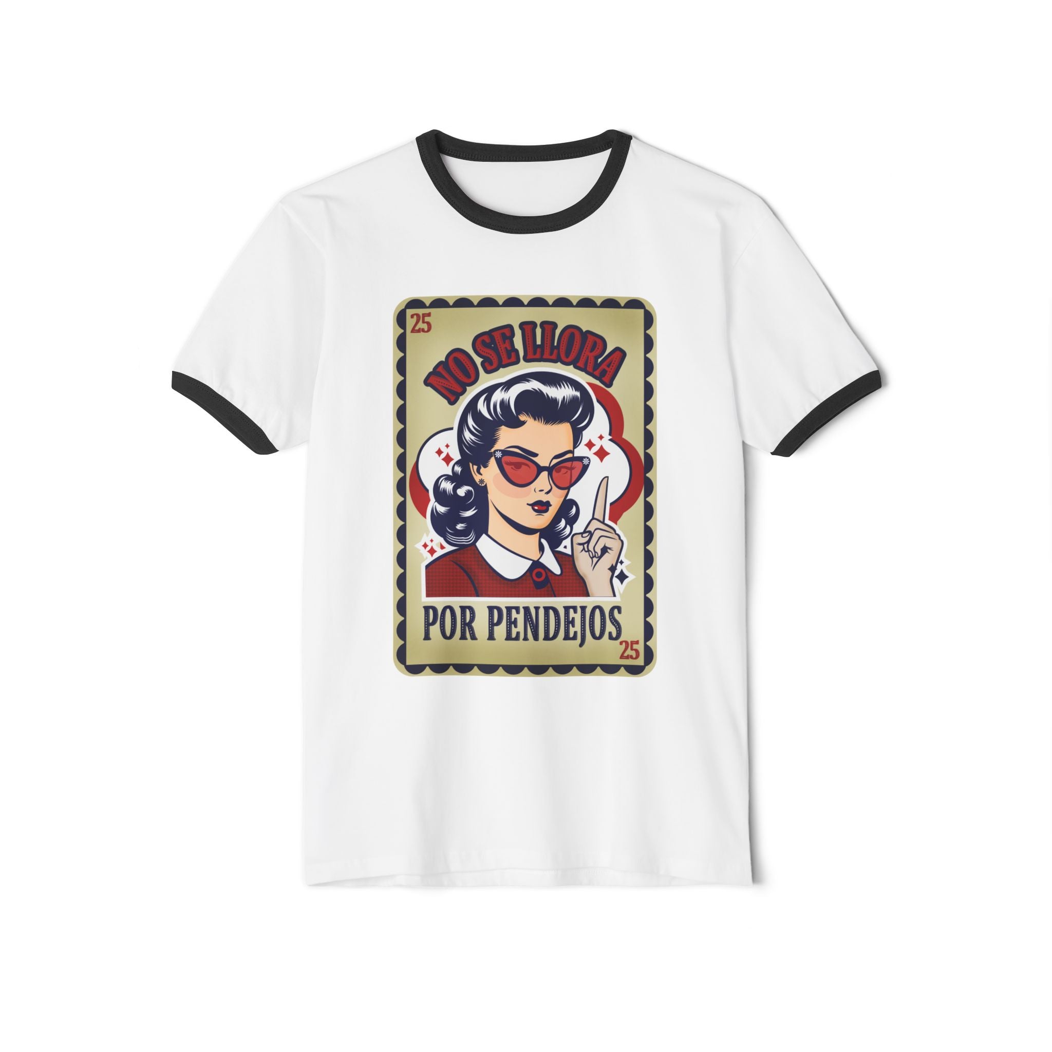 Ringer T-Shirt — “No Se Llora Por Pendejos” Retro Lotería Style Graphic Tee