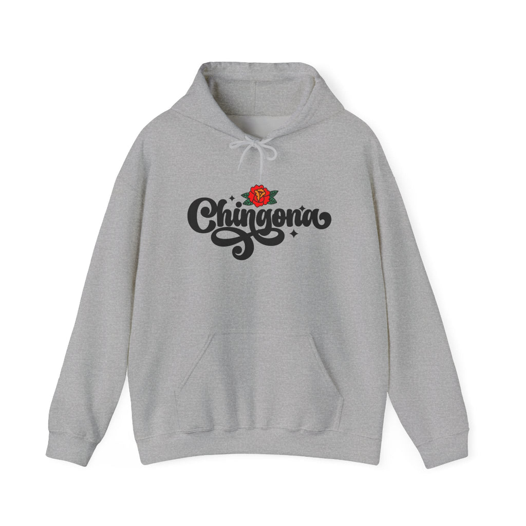 Chingona Hoodie – Script Logo with Rose, Bold Latina Pride Pullover