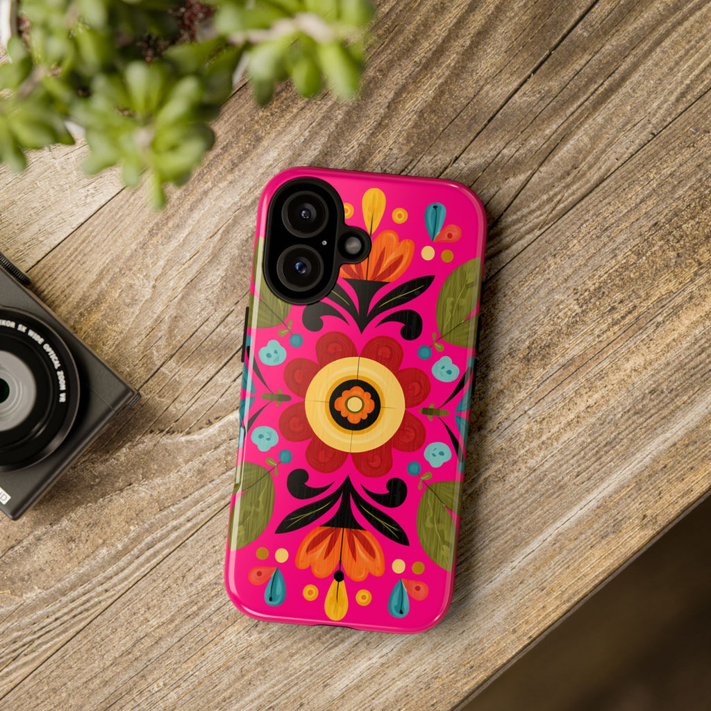 Floral Folk Art Tough Case — Bright Pink Protective Phone Case
