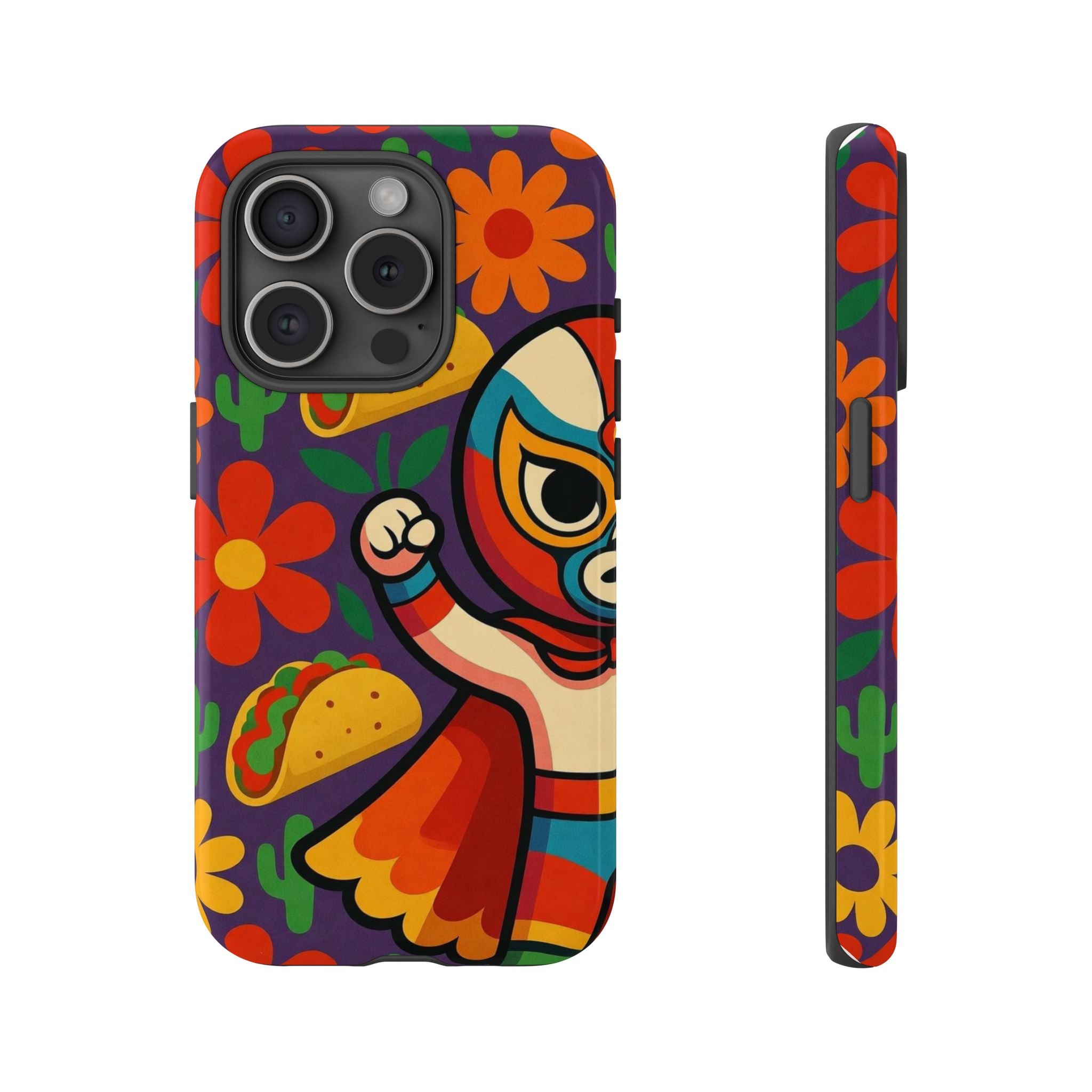 Luchador Taco Phone Case — Colorful Mexican Wrestling Floral Design