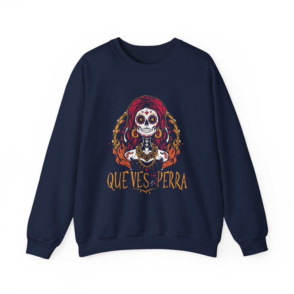 Crewneck Sweatshirt – Que Ves Perra Floral Skull Graphic