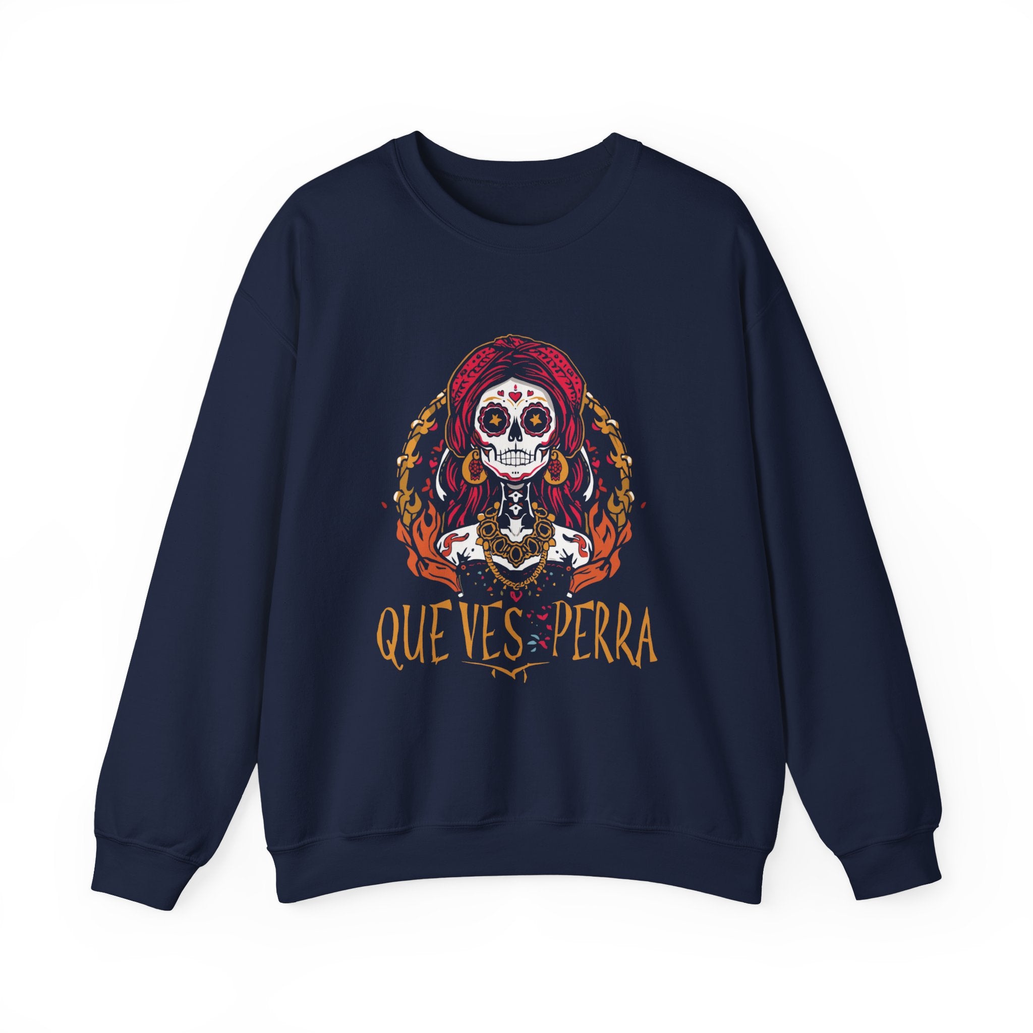 Crewneck Sweatshirt – Que Ves Perra Floral Skull Graphic