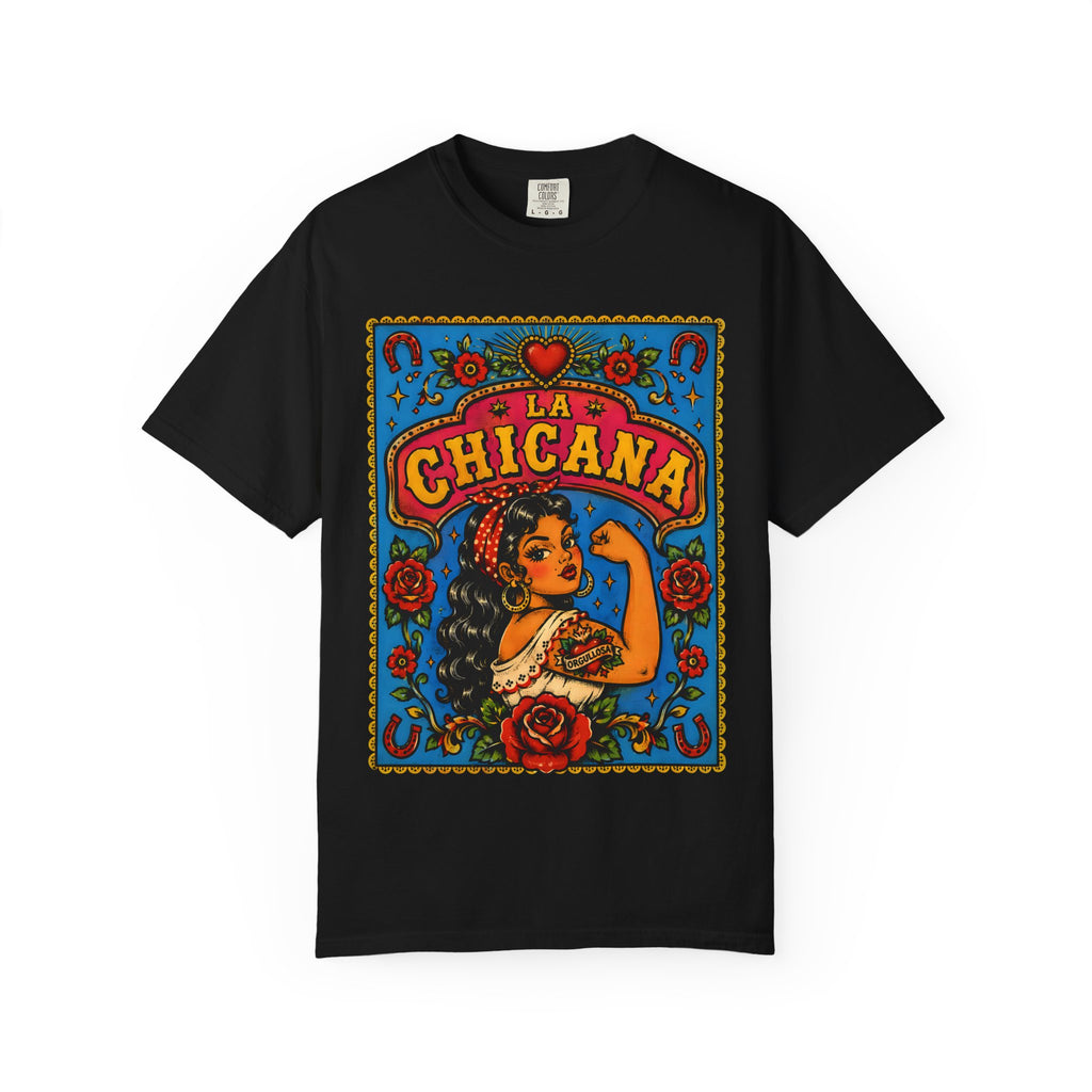 La Chicana Graphic T-Shirt — Chicana Pride Floral Retro Art Tee