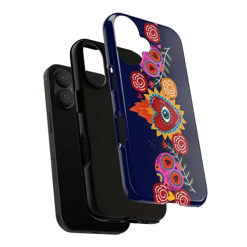 Blue Sugar Skull Floral Phone Case — Day of the Dead Protective Case