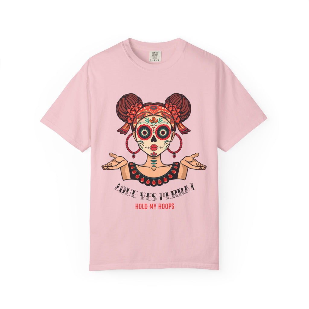 T-Shirt — Día de los Muertos Sugar Skull Girl “Hold My Hoops” Graphic Tee