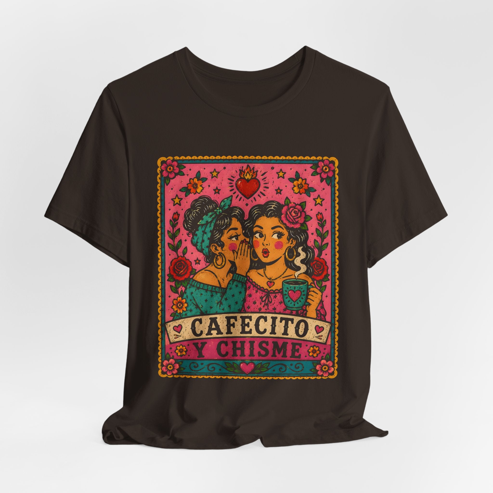 Cafecito y Chisme Tee — Retro Latino Gossip Coffee Graphic T-Shirt
