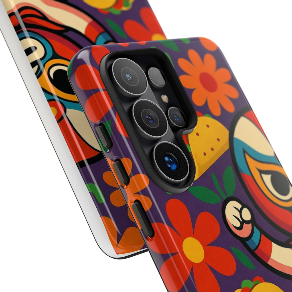 Luchador Taco Phone Case — Colorful Mexican Wrestling Floral Design