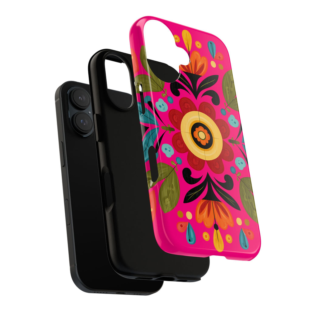 Floral Folk Art Tough Case — Bright Pink Protective Phone Case