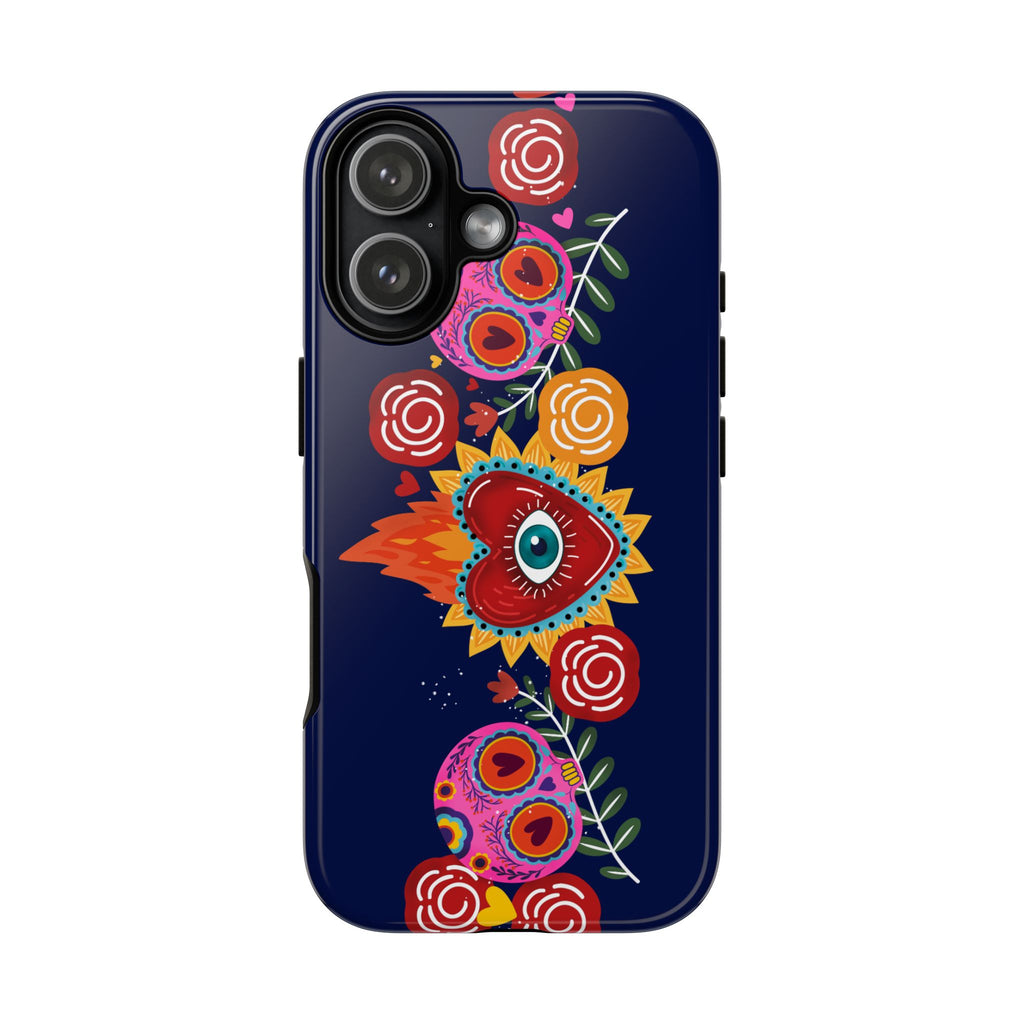 Blue Sugar Skull Floral Phone Case — Day of the Dead Protective Case