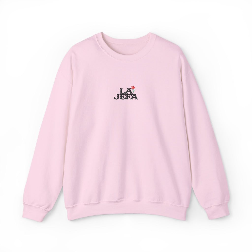Crewneck Sweatshirt — "La Jefa" Embroidered Floral Pullover