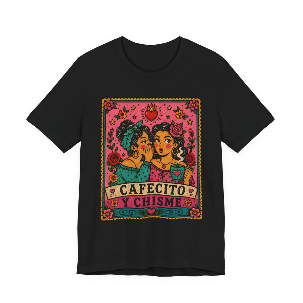 Cafecito y Chisme Tee — Retro Latino Gossip Coffee Graphic T-Shirt