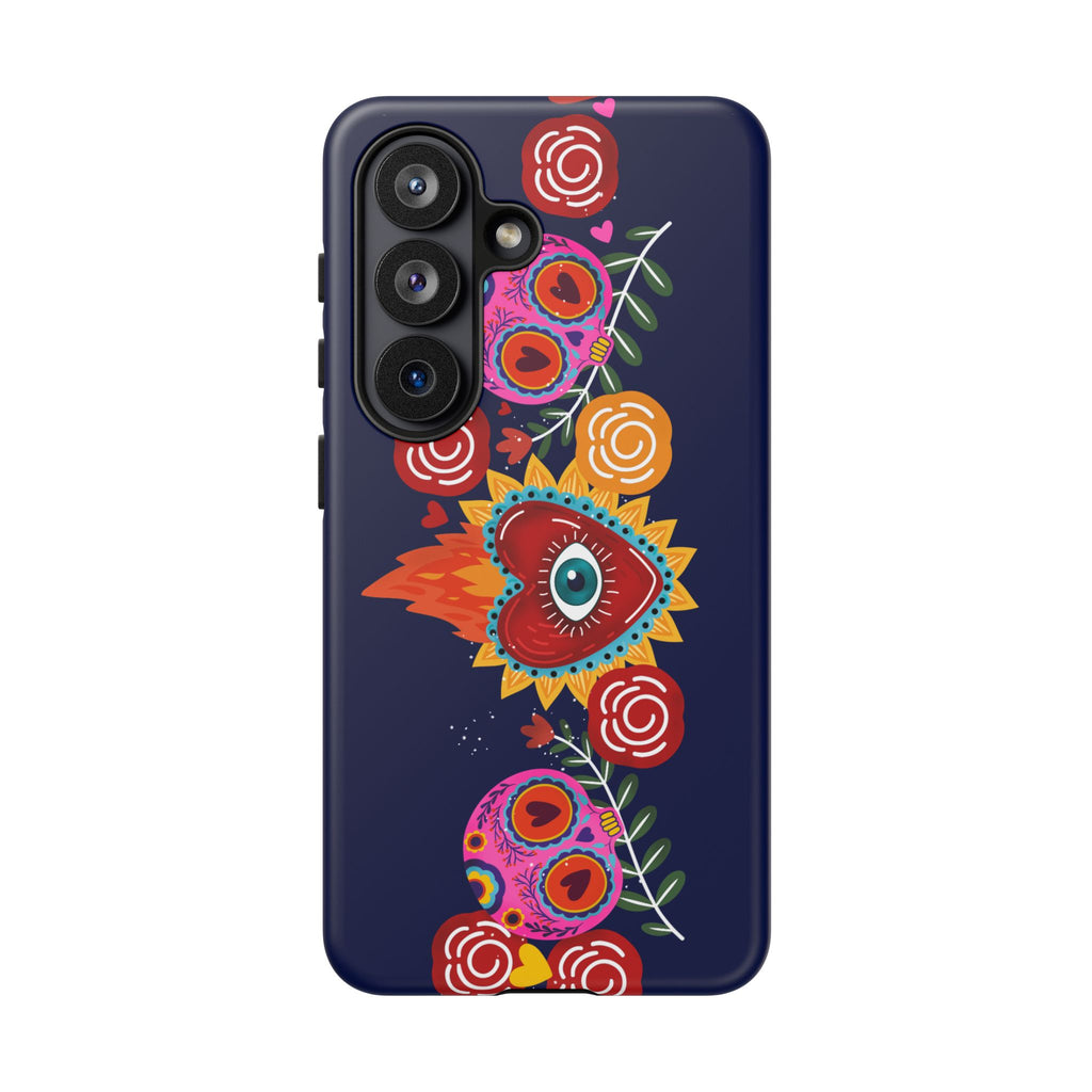 Blue Sugar Skull Floral Phone Case — Day of the Dead Protective Case
