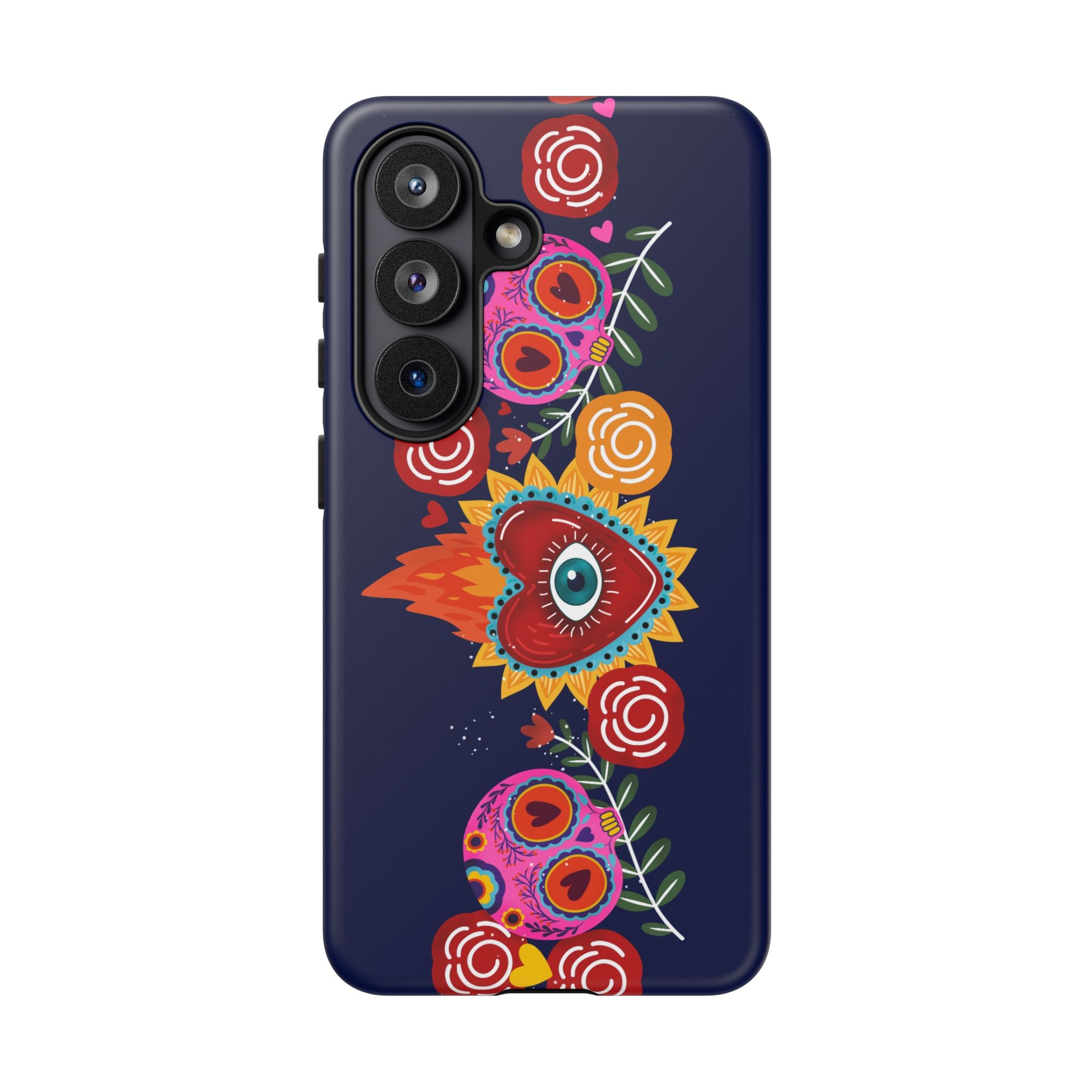 Blue Sugar Skull Floral Phone Case — Day of the Dead Protective Case