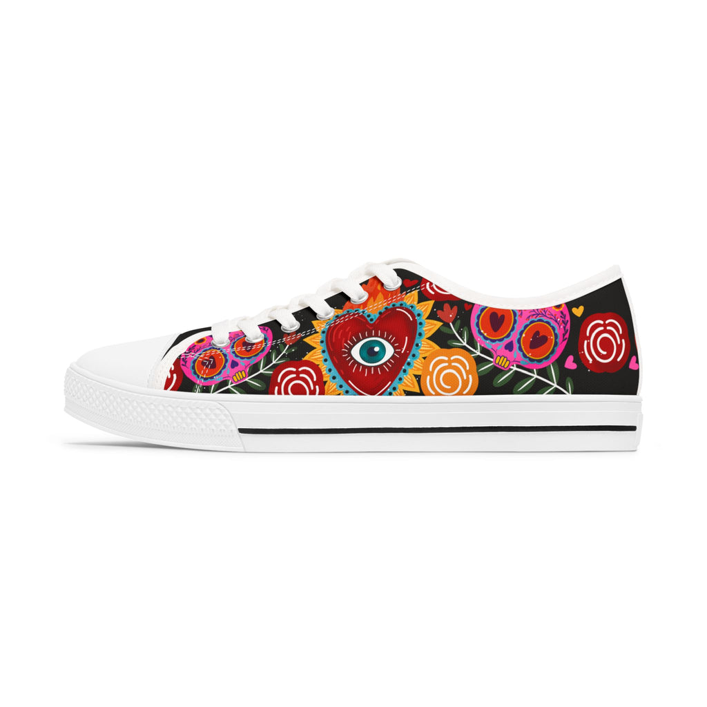 Women's Low Top Sneakers — Vibrant Heart & Eye Floral Pattern