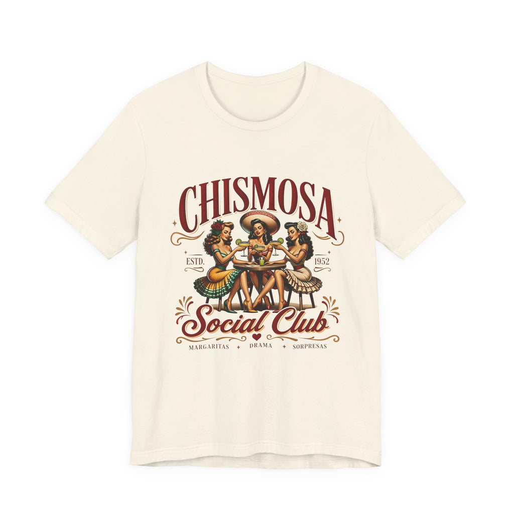 Chismosa Social Club natural tee - vintage gossip margarita Latina bachelorette shirt