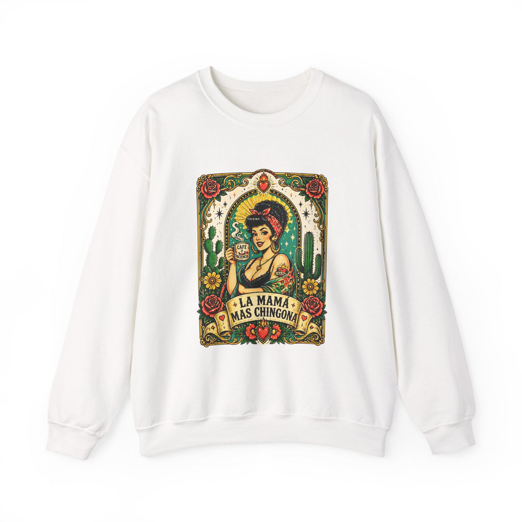La Mama Mas Chingon Crewneck Sweatshirt — Vintage Mexican Folk Art Graphic