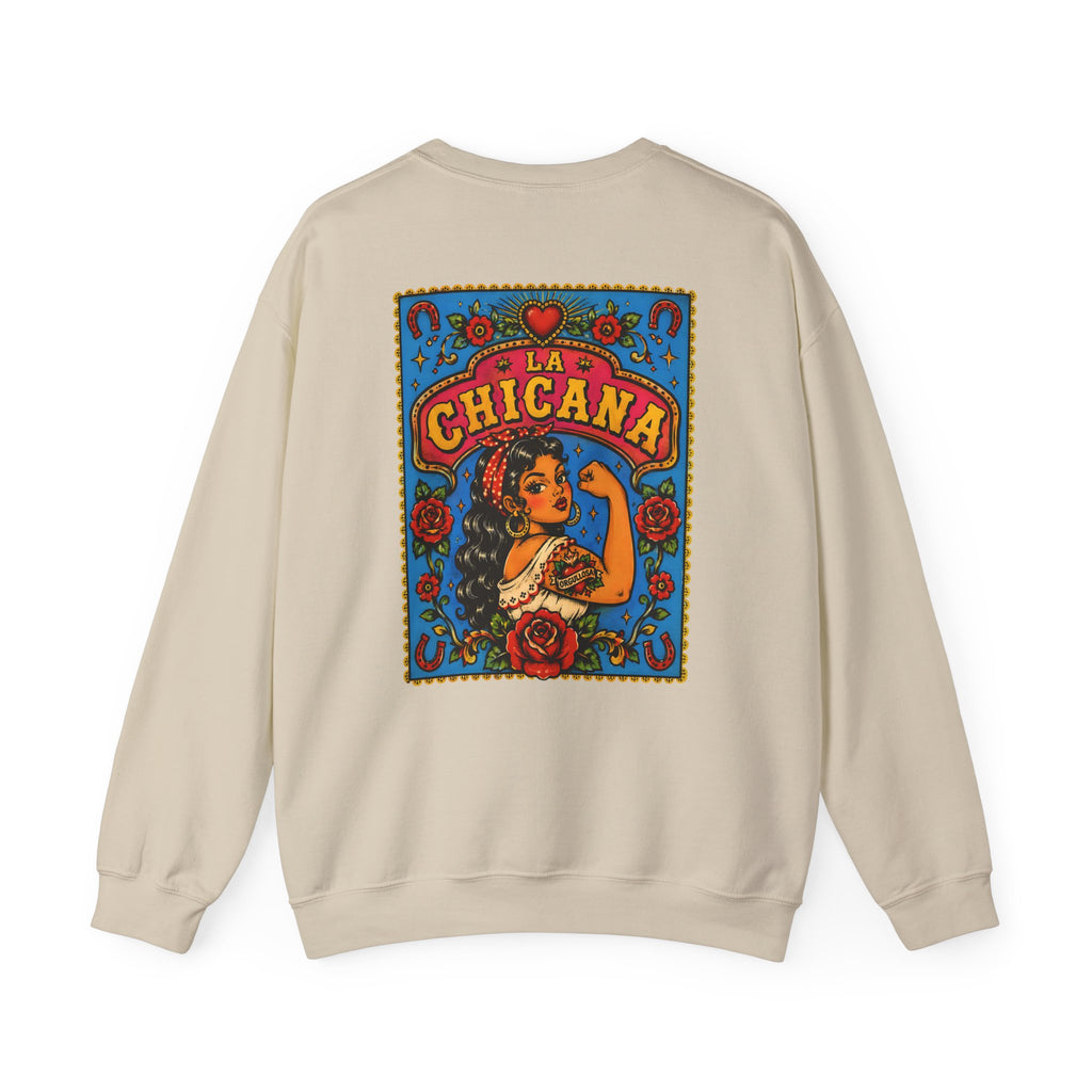Chicana Crewneck Sweatshirt — La Chicana Vintage Rose Graphic