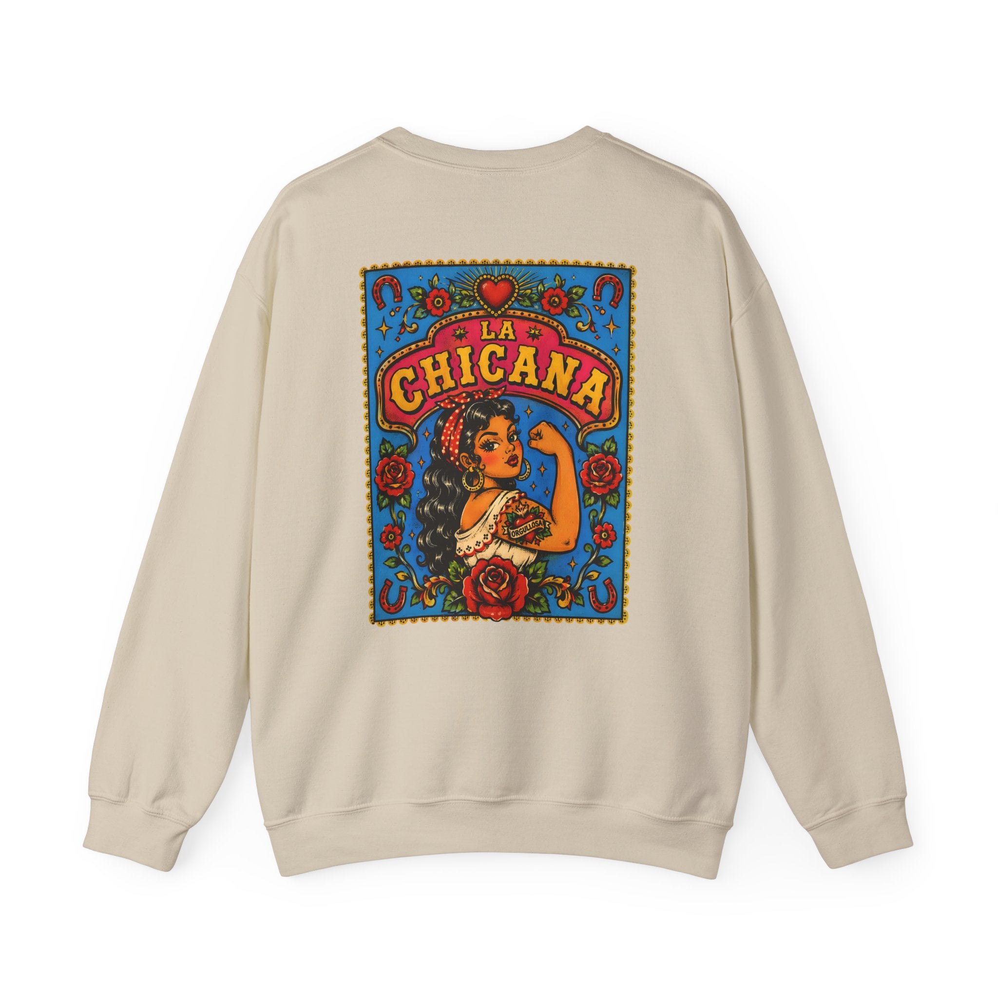 Chicana Crewneck Sweatshirt — La Chicana Vintage Rose Graphic