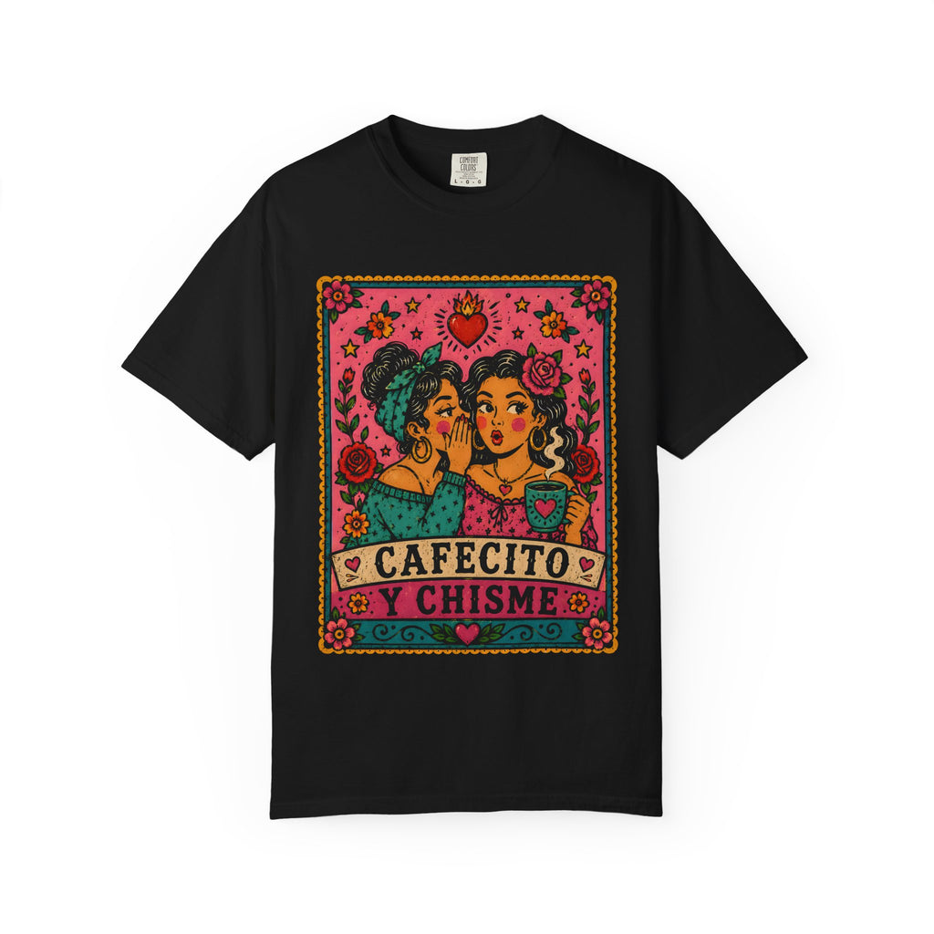 Cafecito y Chisme T-Shirt — Retro Latina Coffee Gossip Graphic Tee