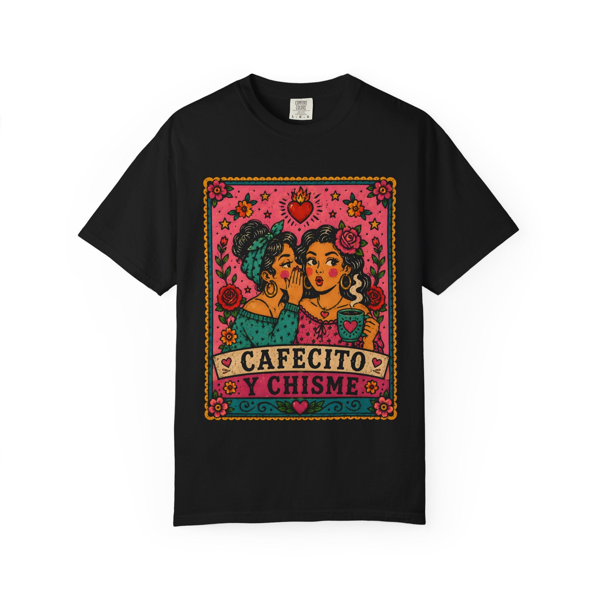 Cafecito y Chisme T-Shirt — Retro Latina Coffee Gossip Graphic Tee