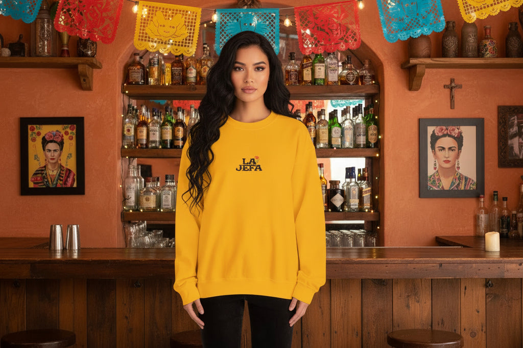 Crewneck Sweatshirt — "La Jefa" Embroidered Floral Pullover