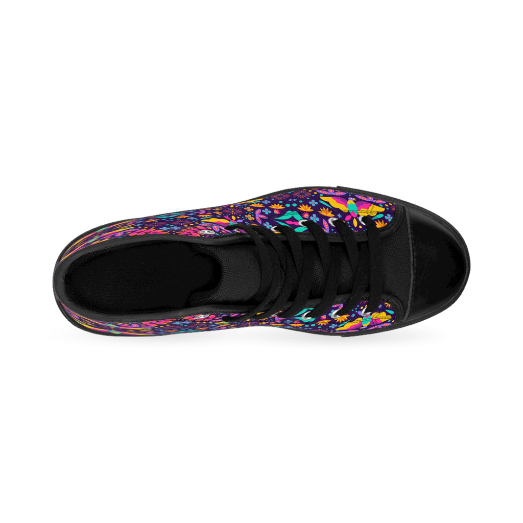 Women's High-Top Sneakers — Colorful Psychedelic Floral Pattern