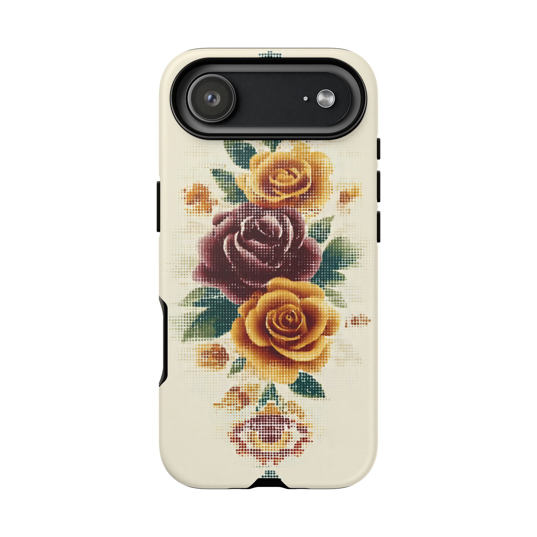 Floral Cross-Stitch Phone Case – Vintage Rose Protective Cover