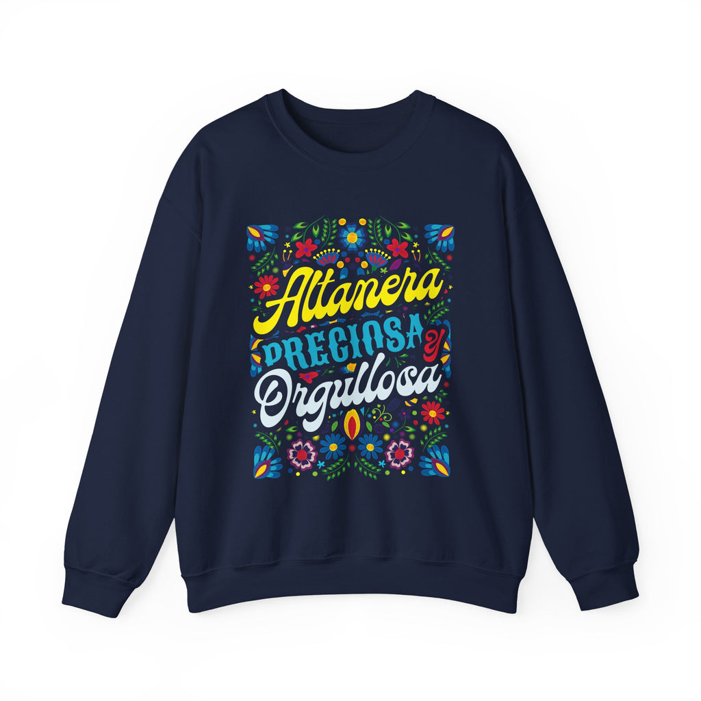 Crewneck Sweatshirt — 'Altanera, Preciosa y Orgullosa' Colorful Floral Pride Design