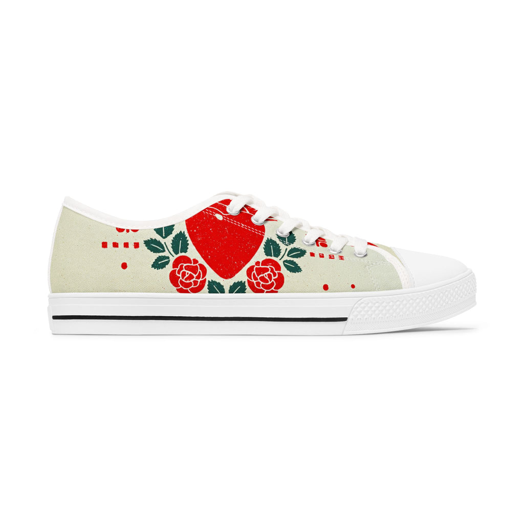 Heart & Roses Low Top Sneakers — Women's Valentine's Floral Canvas Shoes