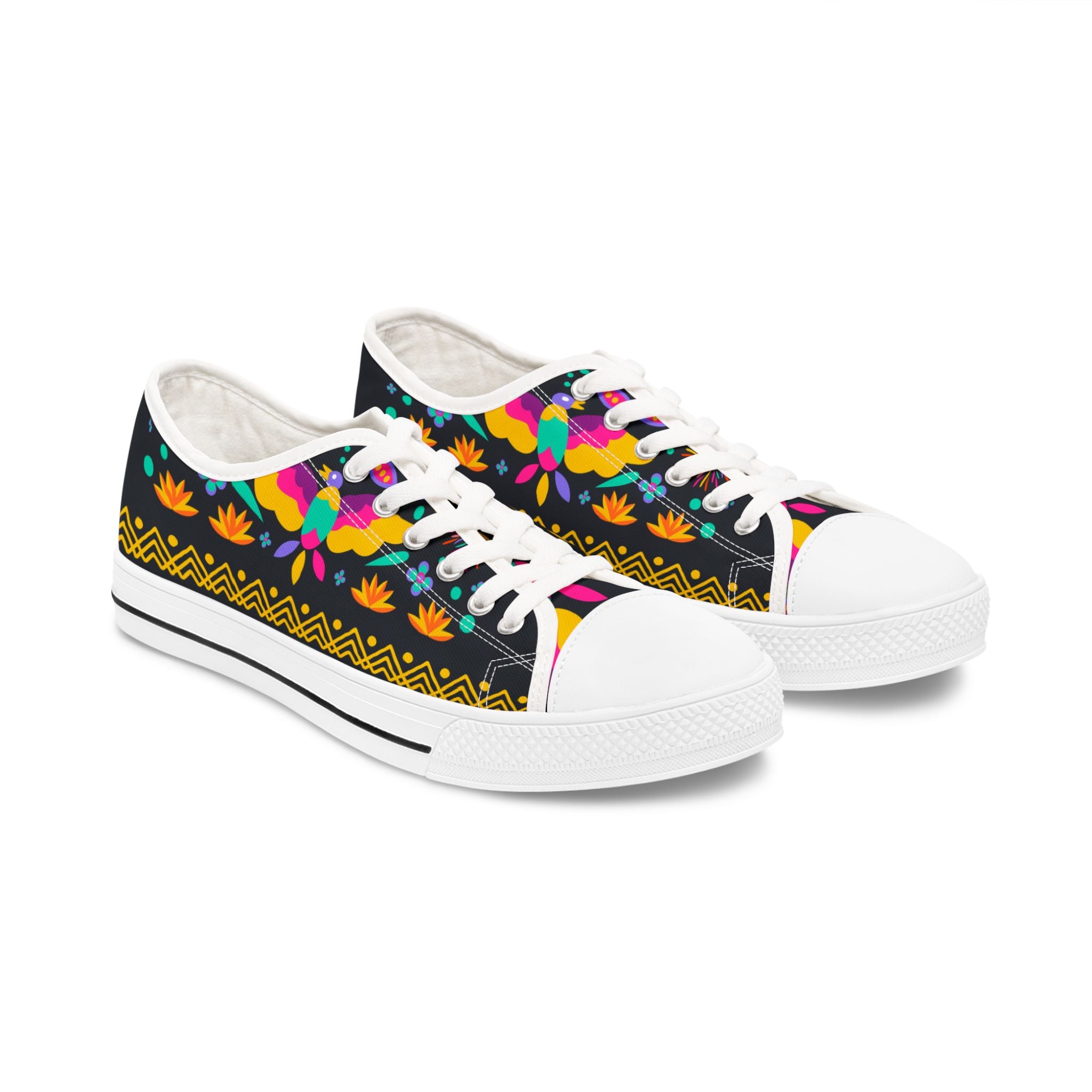 Floral Boho Low-Top Sneakers for Women — Colorful Ethnic Pattern