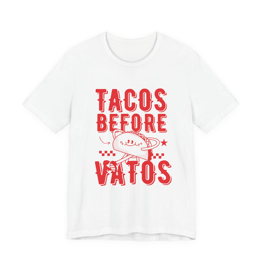 Tacos Before Vatos Graphic Tee | Retro 70s Latina Streetwear Shirt