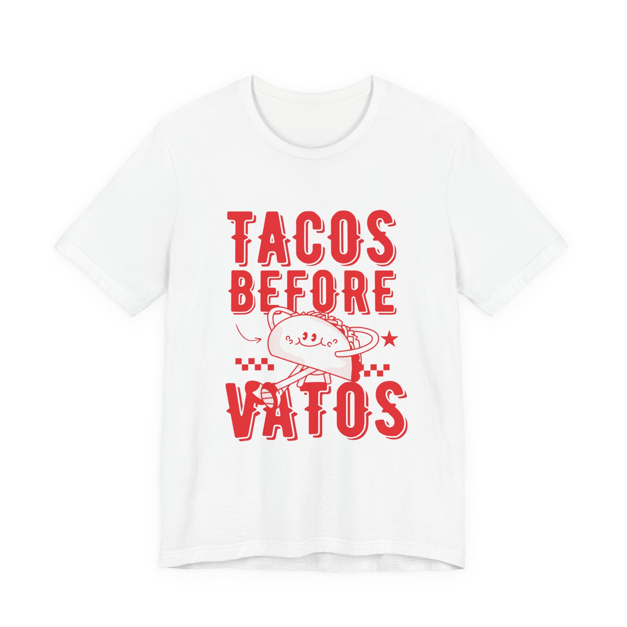 Tacos Before Vatos Graphic Tee | Retro 70s Latina Streetwear Shirt