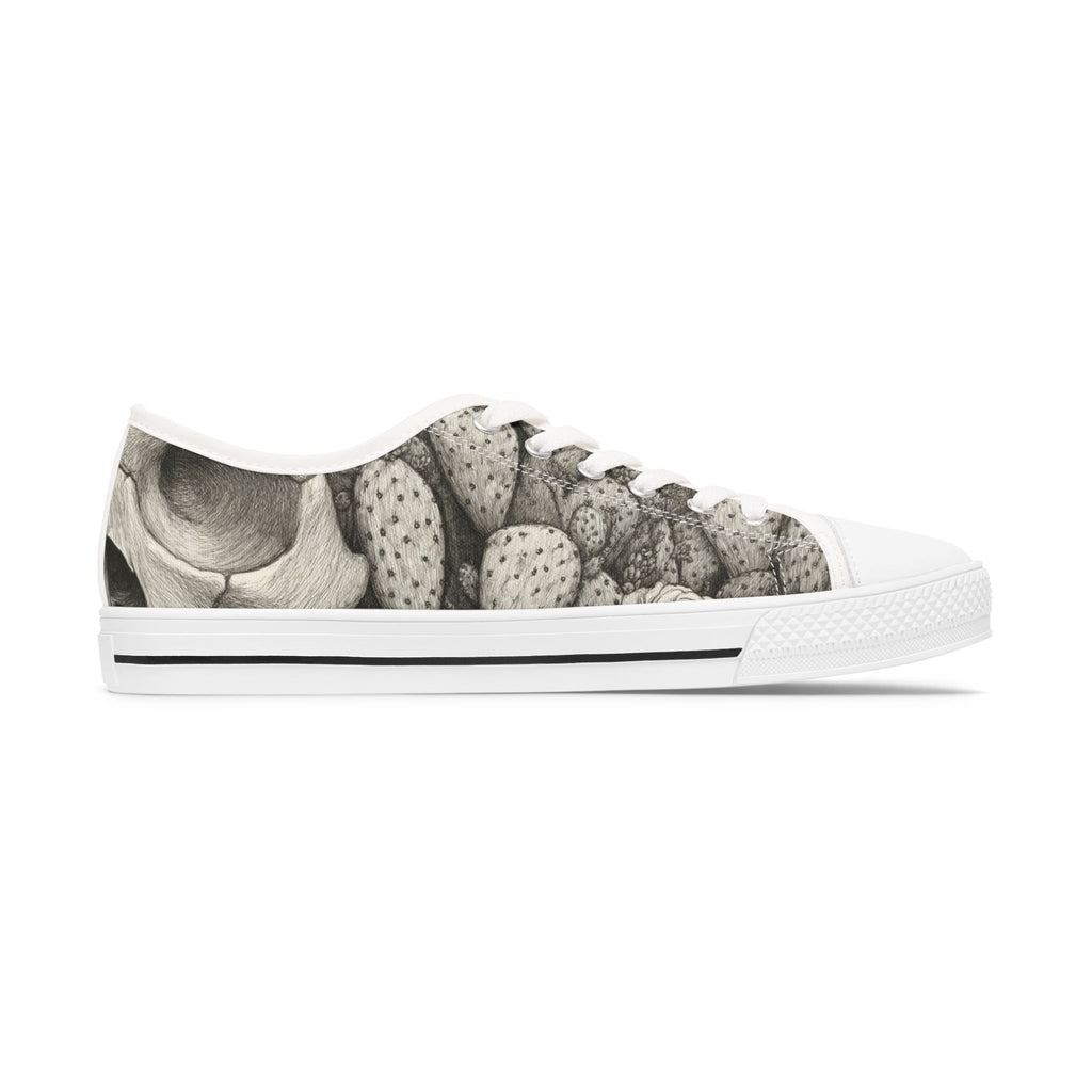 Low Top Sneakers — Monochrome Cactus Botanical Print Women's Sneakers