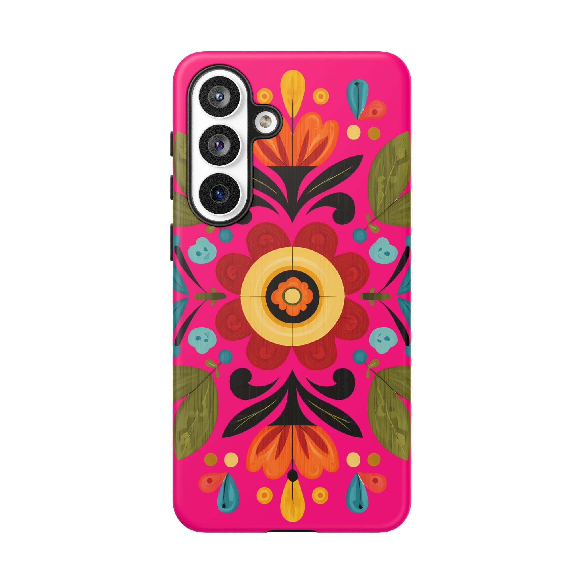 Floral Folk Art Tough Case — Bright Pink Protective Phone Case
