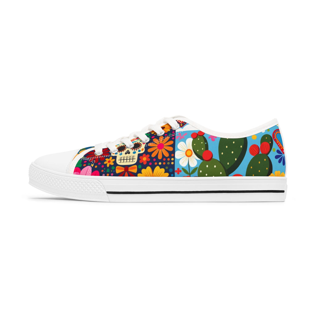 Low Top Sneakers — Colorful Day of the Dead Floral & Cactus Design