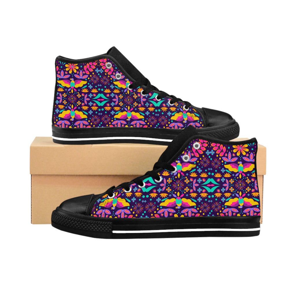 Women's High-Top Sneakers — Colorful Psychedelic Floral Pattern
