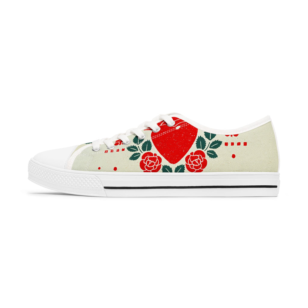 Heart & Roses Low Top Sneakers — Women's Valentine's Floral Canvas Shoes